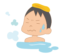 超ぬるめのお湯に麦飯石入浴剤をたっぷり多め入れても汗、汗、汗のイラスト