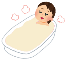 麦飯石入浴剤のお風呂で温まる女性イラスト